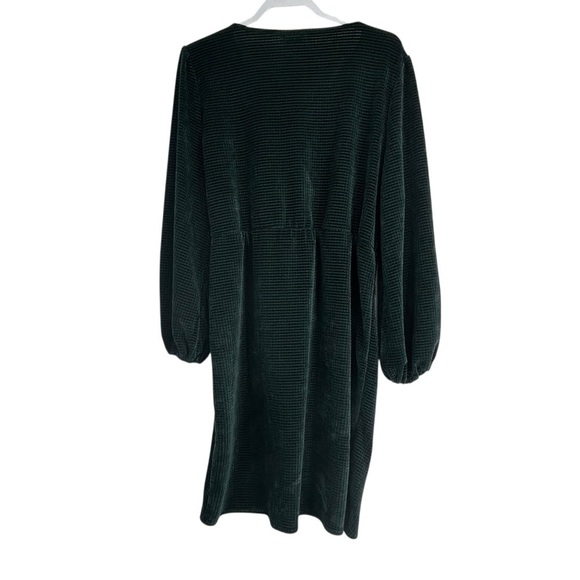 SIMPLEE WOMEN’S XL GREEN FAUX WRAP CORDUROY DRESS SIDE TIE BELTED V-NECK CHIC - Picture 3 of 7